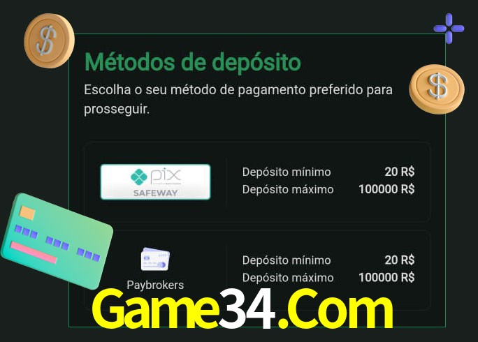 O cassino Game34.Com oferece uma grande variedade de métodos de pagamento